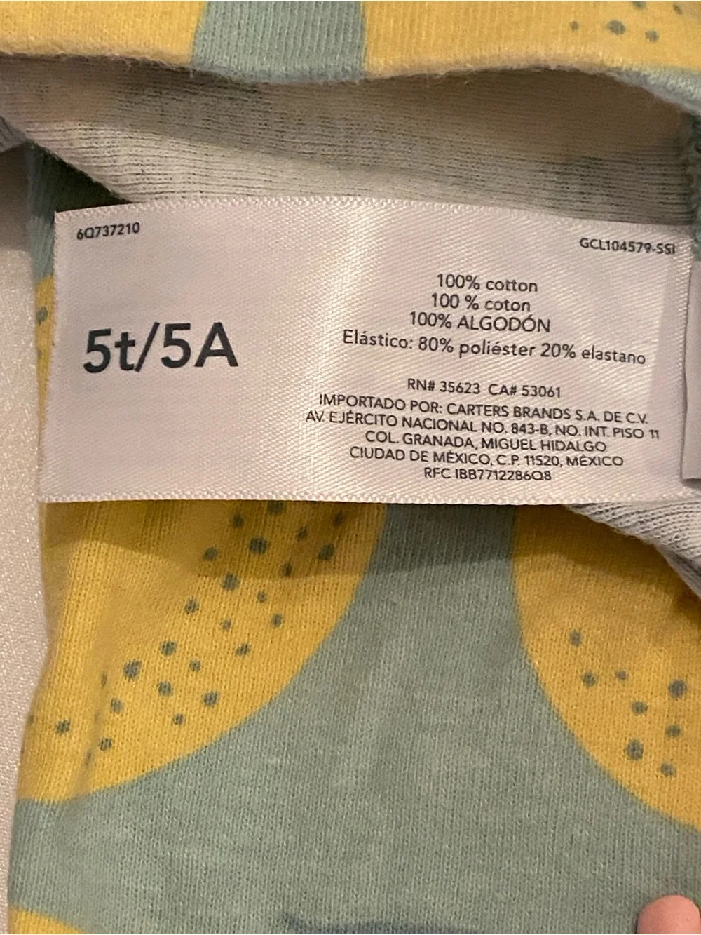 Carter's Yellow Lemon Print Pajamas 2 piece set Size 5T